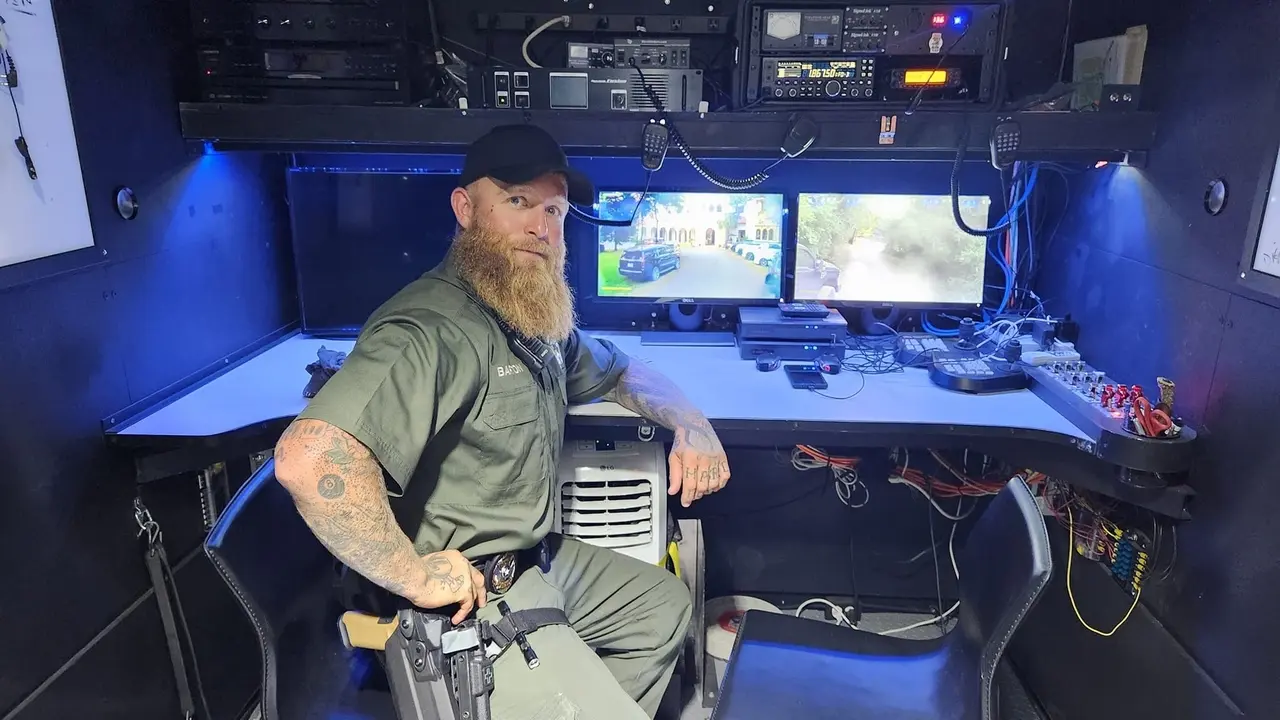 Officer Barton in the Mobile Command Center