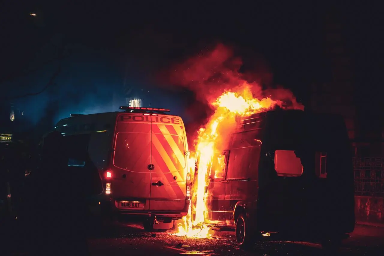 Police vehicle on fire